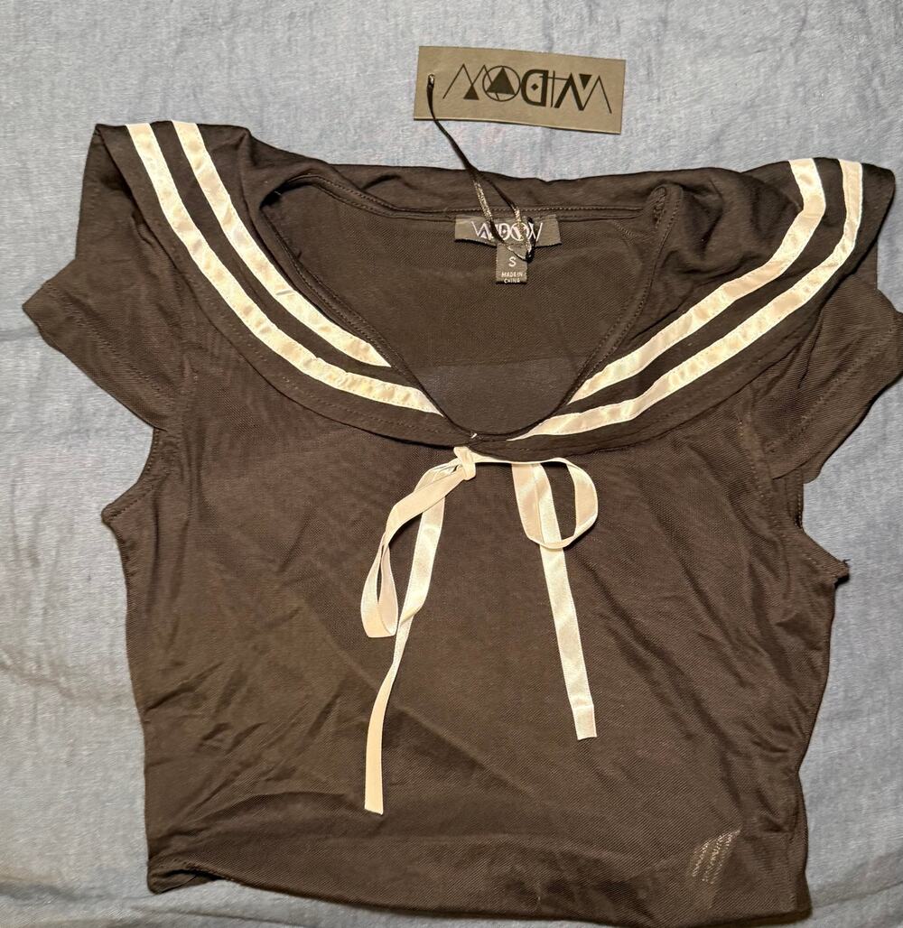 NWT Dolls Kill Widow Black Mesh Sailor Collar Crop Top Size S
